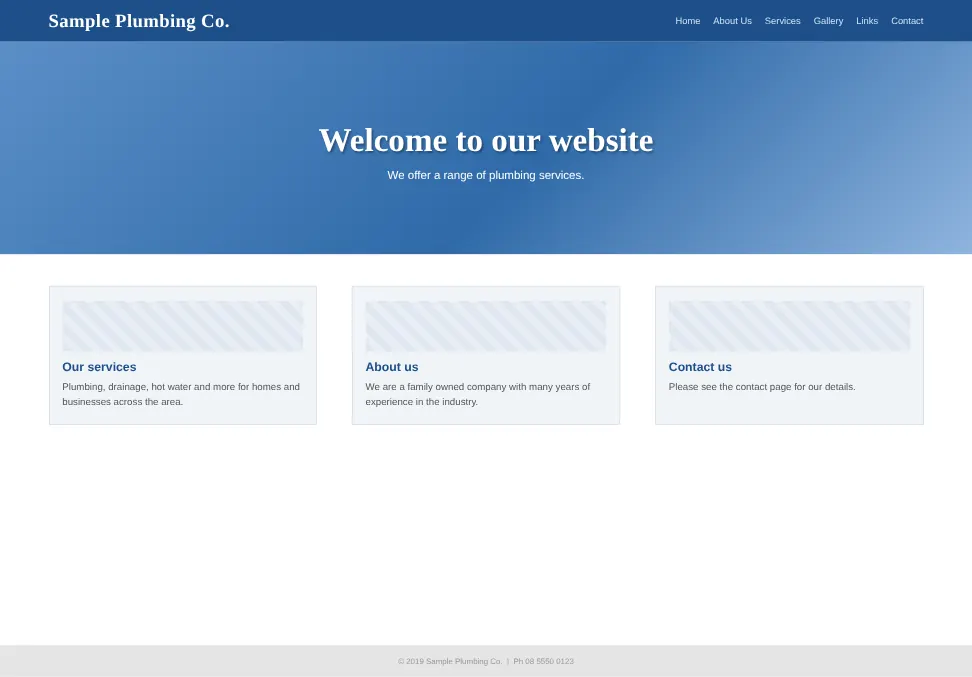 Example small business website on a desktop screen